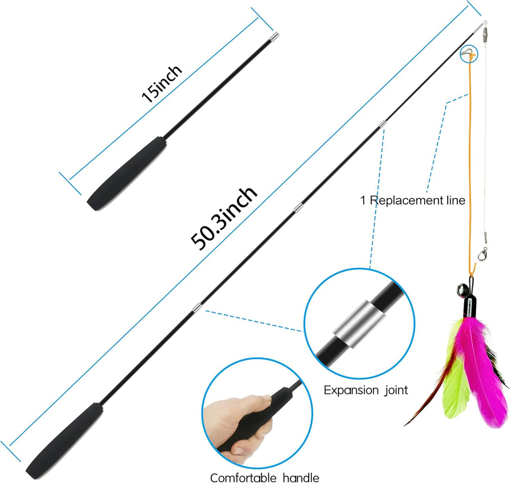 ZPH Cat Toys Interactive for Indoor Cats,2PCS Retractable Cat Wand,9PCS Teaser Toys&1PCS Eyeglasses Toy,Interactive Feather Toy for Teaser Play and Chase Exercise with Kitten