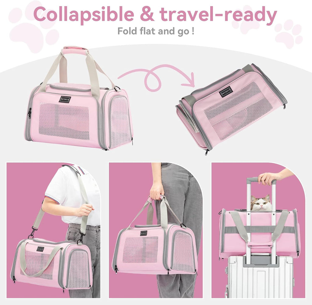 Petsfit Cat Carrier Airline Approved, 17.5×10.5×10.5 in, Pink