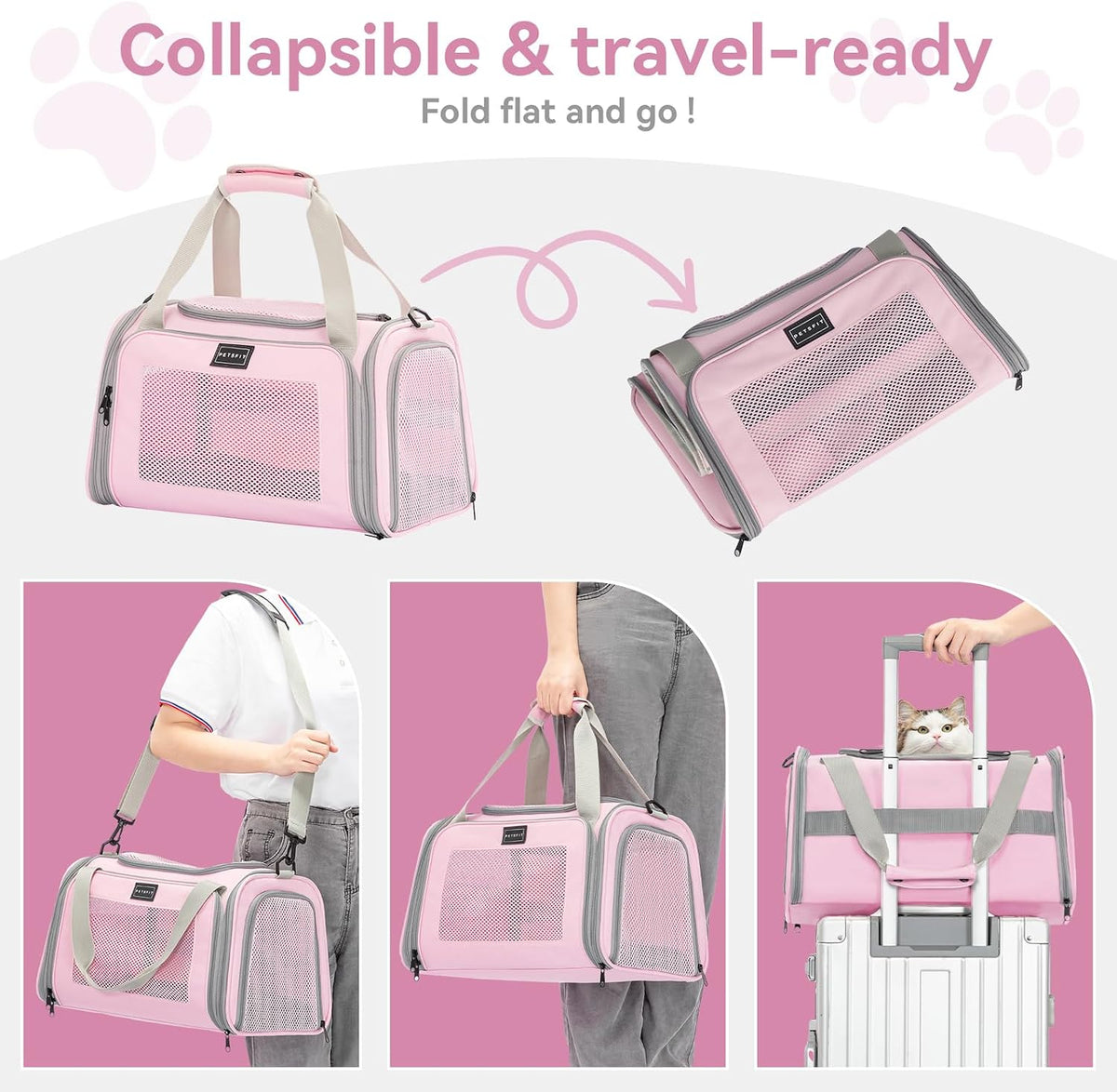 Petsfit Cat Carrier Airline Approved, 17.5×10.5×10.5 in, Pink