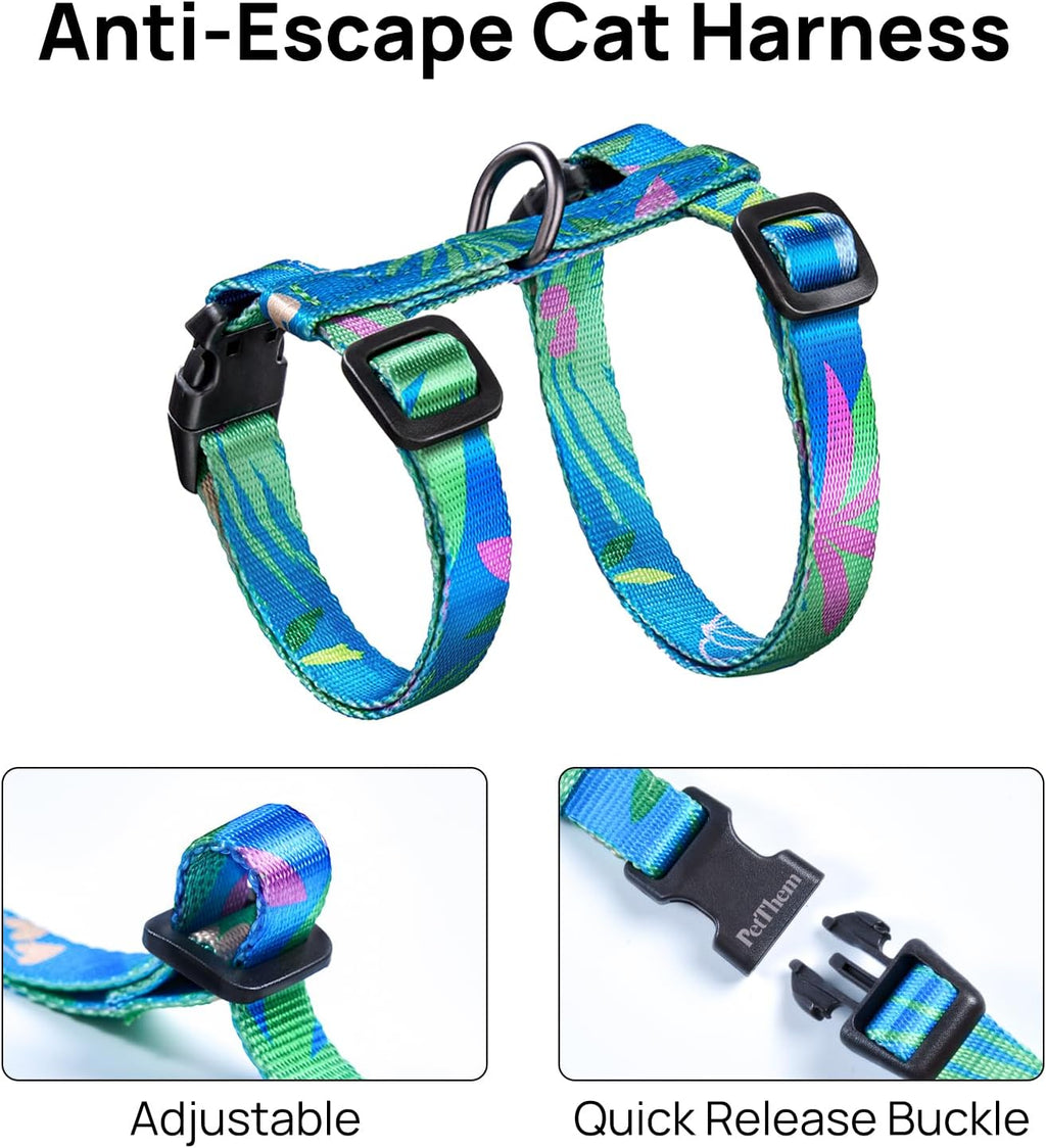 PetThem Adjustable Cat Harness and Leash Set Escape Proof (Hawaii Green)