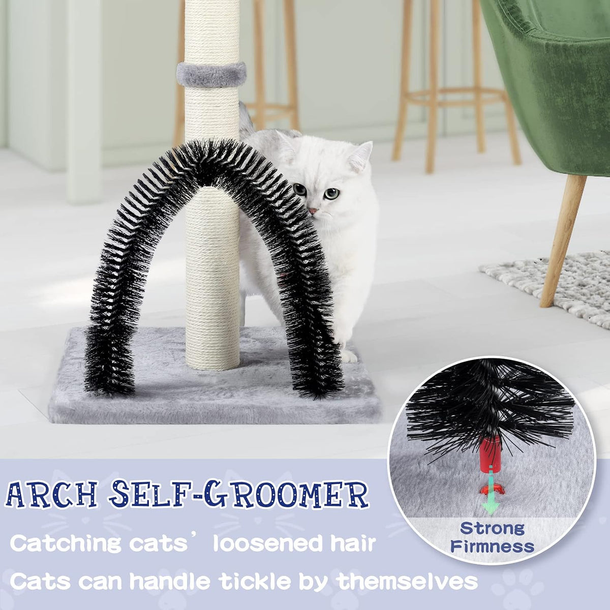 ANWA 32" Tall Cat Scratching Post with Arch Groomer, Natural Sisal, Gray