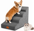 Dog Stairs for Small Dogs and Cats, 19.7" H, 4-Step Curved Pet Ramp for Beds or Couches, Non-Slip Medium Pet Steps with High Density Foam, Grey