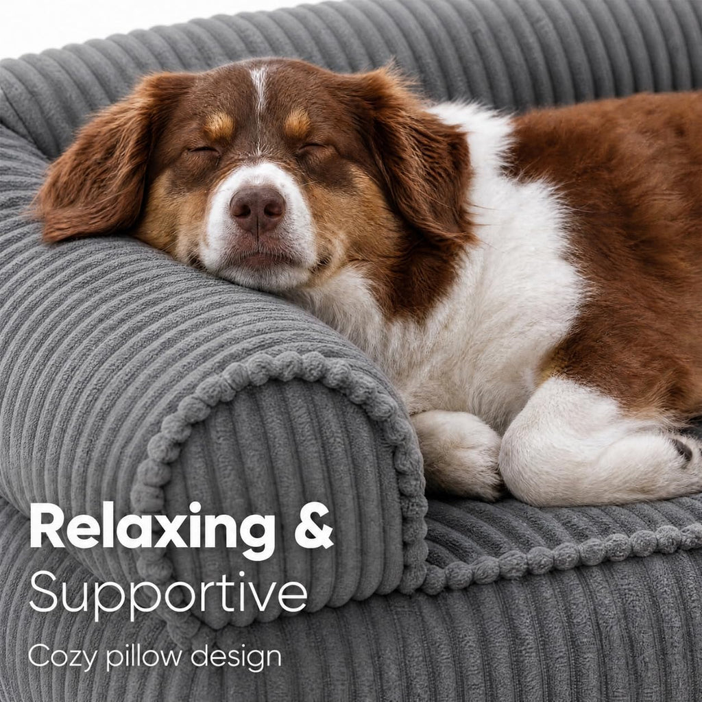 FUKUMARU Dog Couch Bed, Corduroy Cozy Cat Bed, Waterproof, Washable Cover