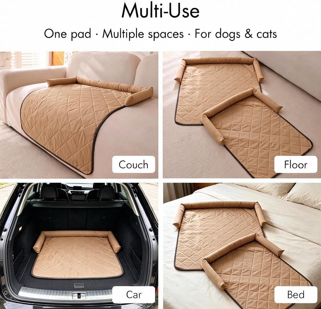 Dog Couch Bed with Head Support, Waterproof Sofa Cover, Khaki, M