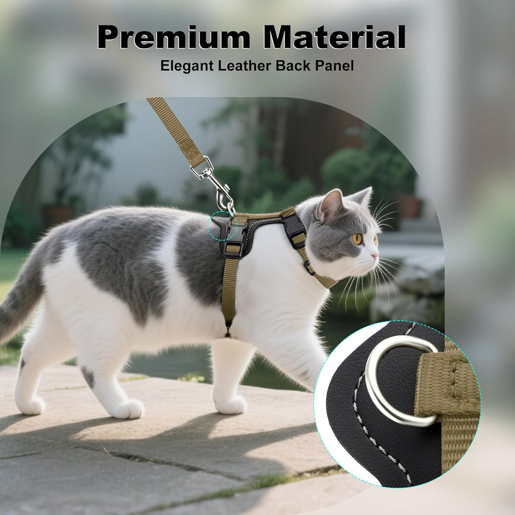 Plutus Pet Adjustable Cat Harness and Leash Set, with Leather Trim