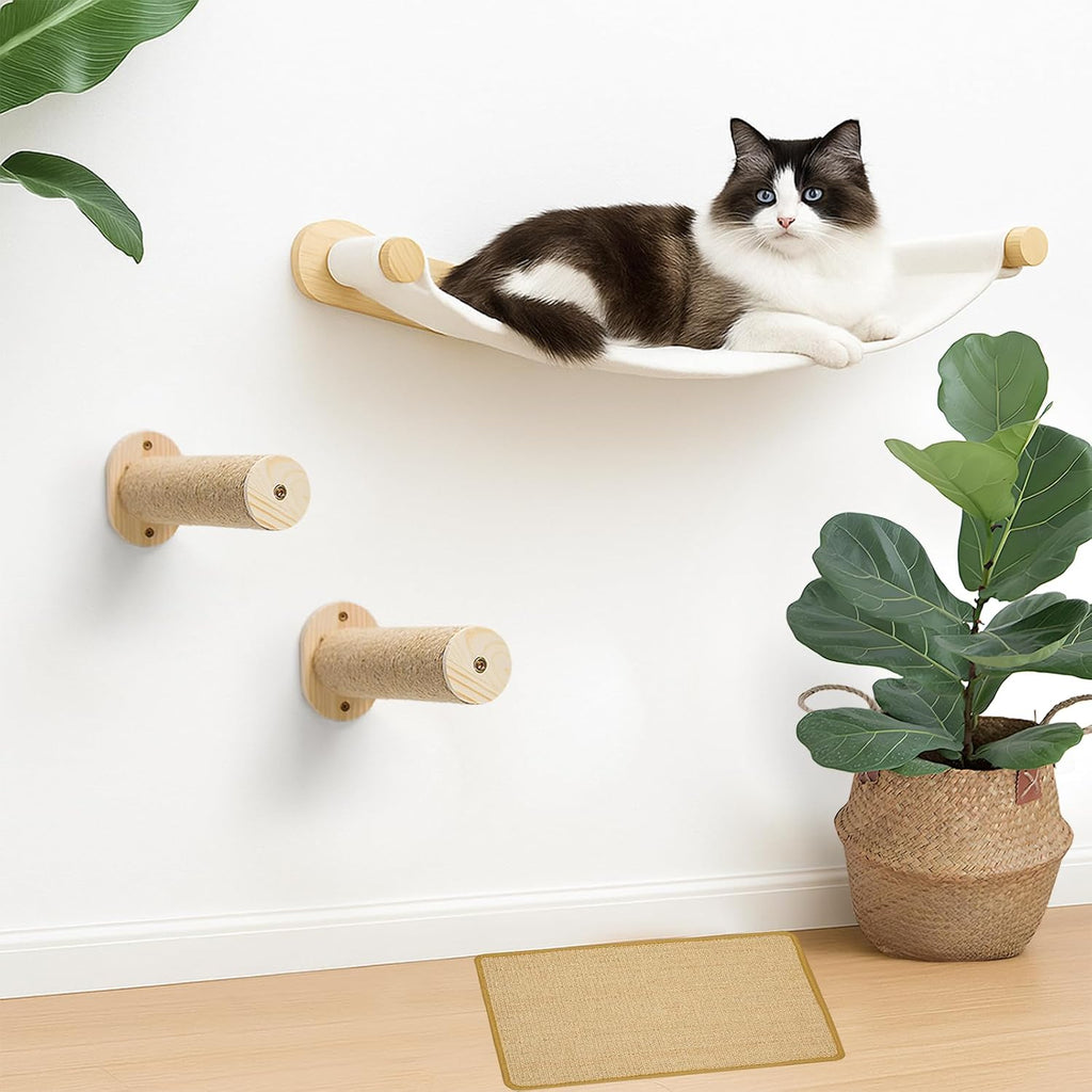 Cat Wall Hammock, 2 Pcs Cats Climbing Shelf, Large Wall Shelves Bed and Scratcher Board for Climbing, Sleeping, Playing, Scratching Mat,for Indoor Cat Mounted Furniture Perch