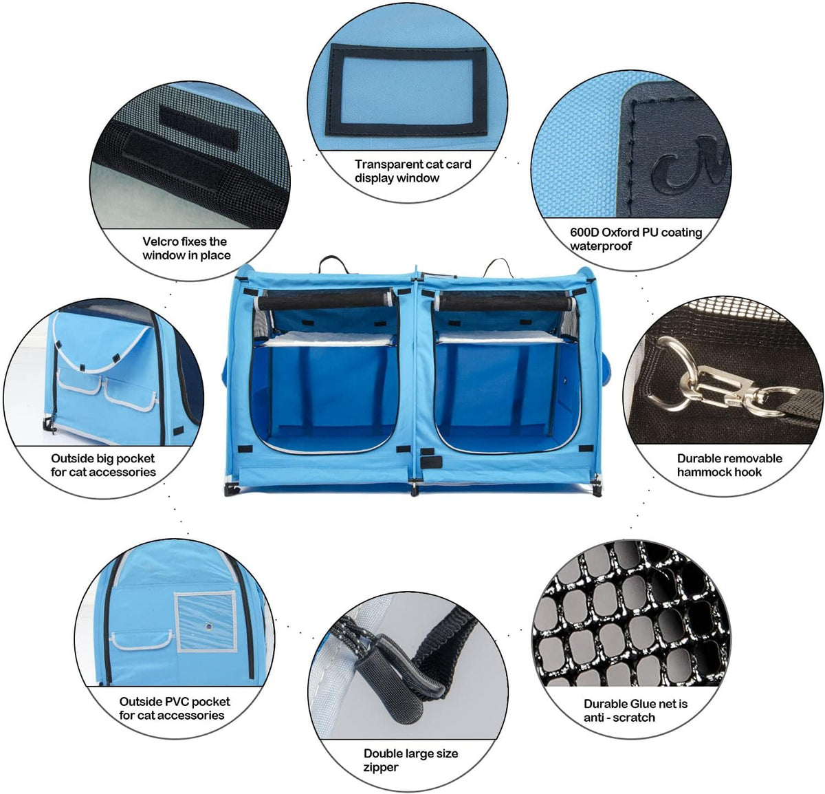 Mispace Portable Double Pet Carriers for Cats Collapsible Cat Condo for Car Travel Pet Kennel Show Cages with Portable Carry Bag Hammocks Mats and Litter Box