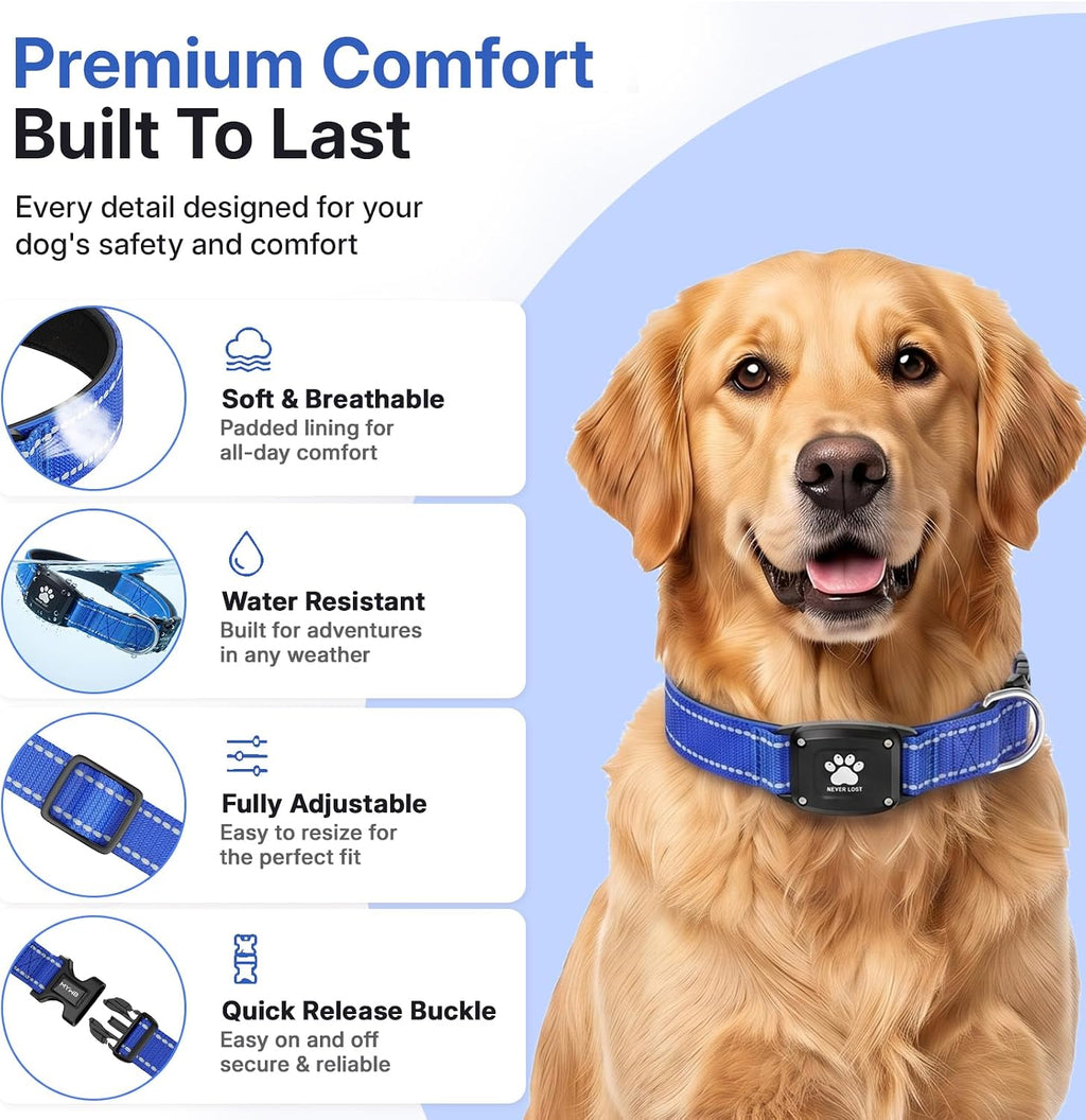 GPS Dog Collar with Tracker, Waterproof, No Monthly Fee, Blue, S