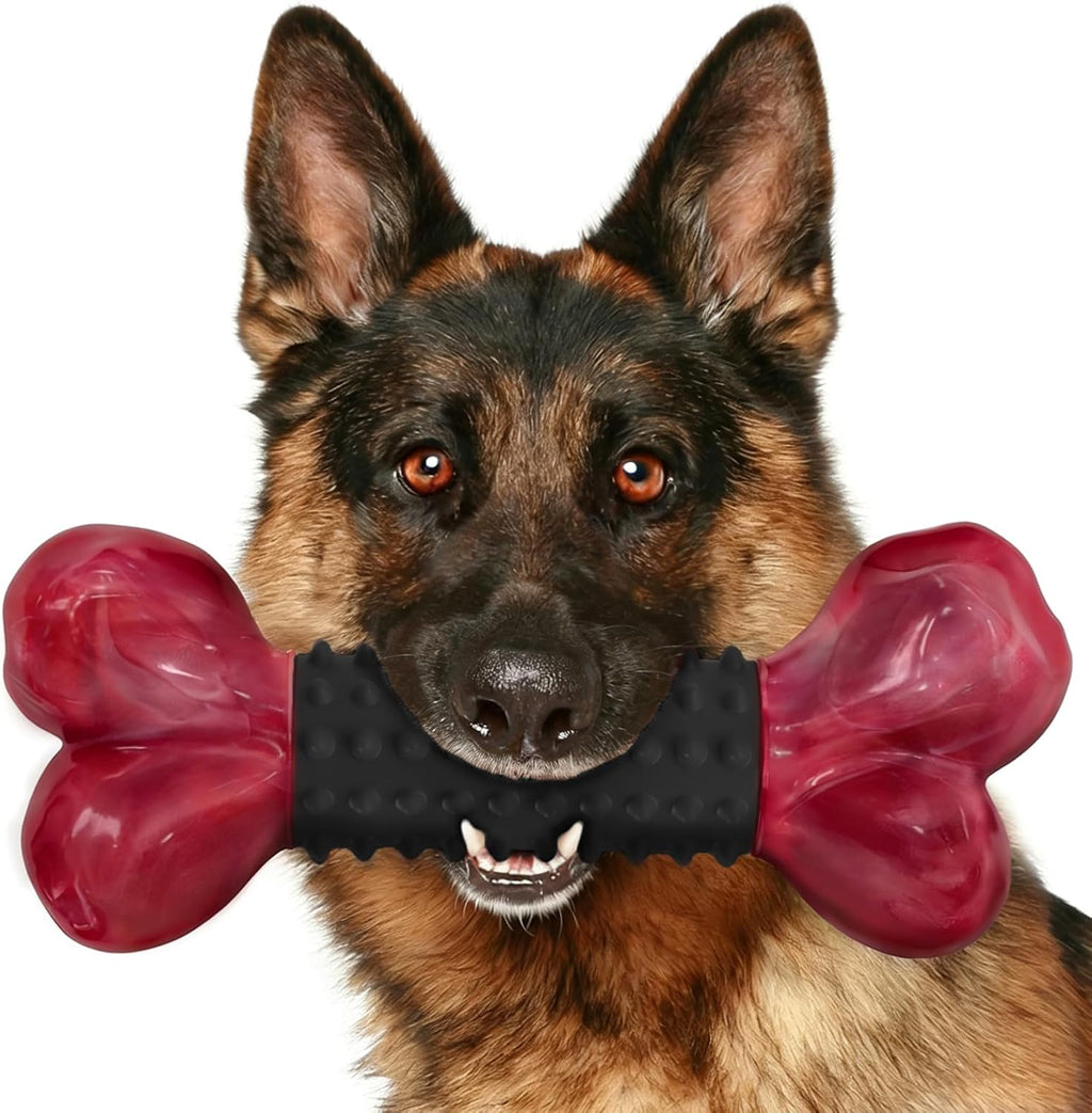 Tough Dog Toys for Aggressive Chewers: Bacon Flavored Long Lasting Dog Bones for Large Dogs, Heavy Duty Nylon & Rubber Dog Chew Toys to Keep Them Busy, Medium & Large Breed (20-80 lbs), Black