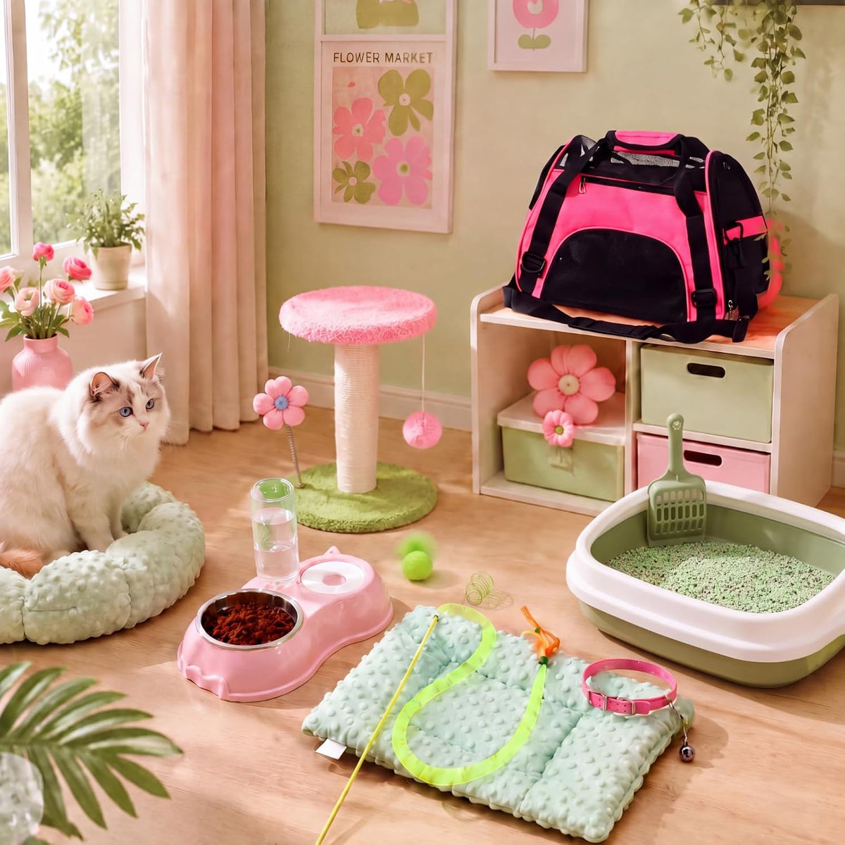 Eccliy 10 Pcs Kitten Starter Kit for Indoor, Classic, Medium, Pink Green