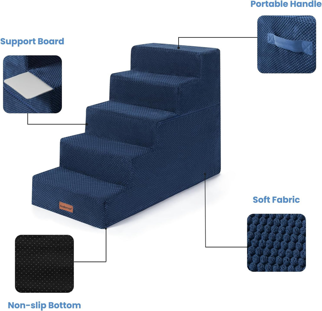 Aodisman Dog Stairs for High Beds 22.6" H, 5-Step Pet Steps for Small Dogs