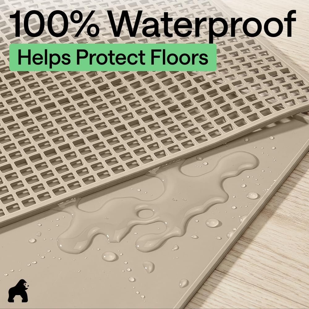 GORILLA GRIP Cat Litter Mat, Dual Layer Silicone Tray, 30x24, Beige