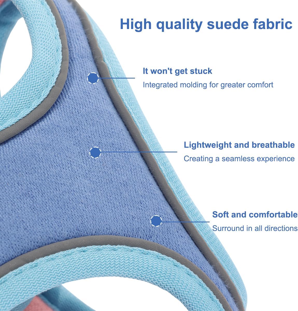 Bunny Harness and Leash Set Double Buckle | Soft Rabbit Harnesses with Carrot | Adjustable Reflective Strips Jacket Escape-Proof Vest for Puppy Guinea Pigs Pet Ferret Walking(Blue-Pink-M)