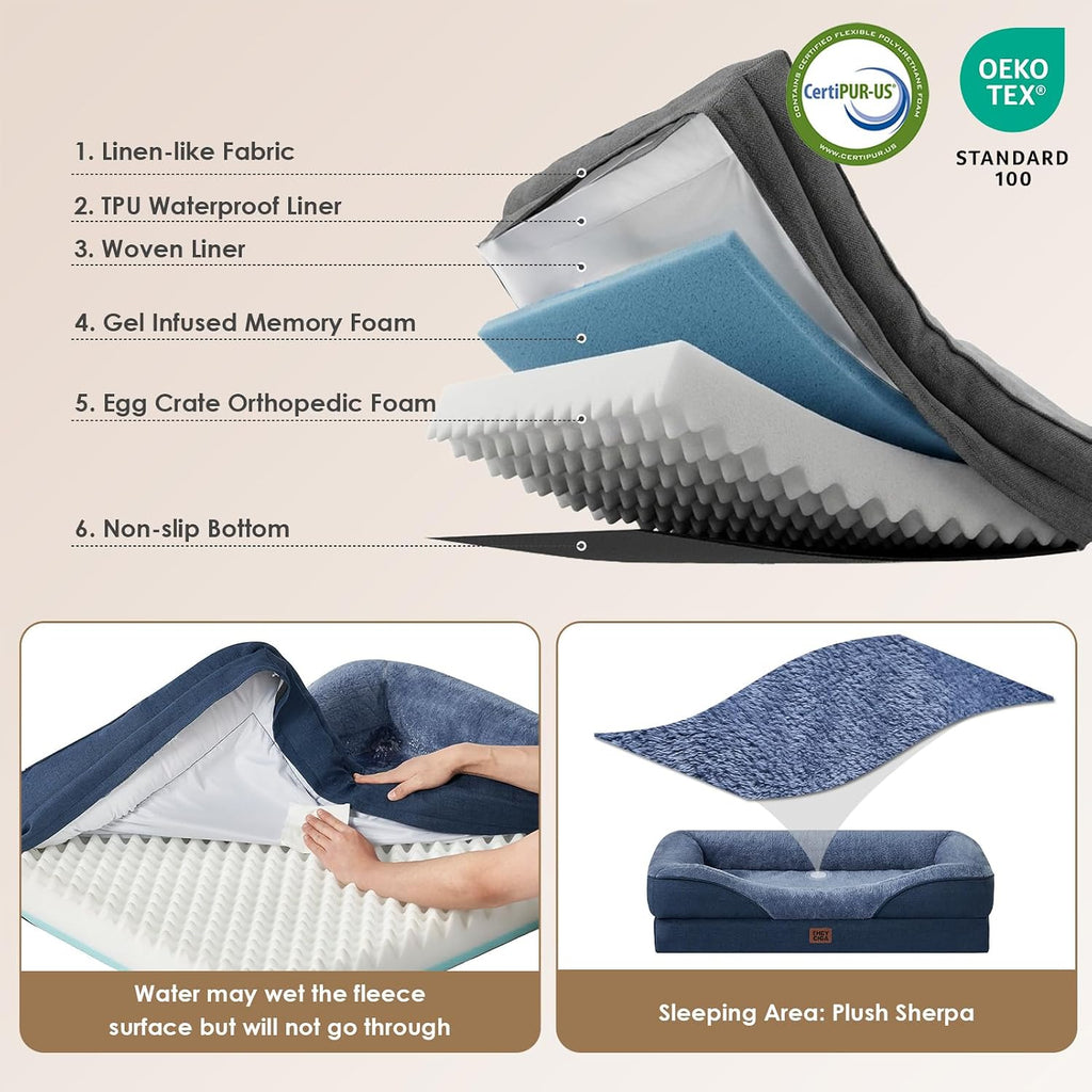 EHEYCIGA Orthopedic XL Dog Bed for Large Dog, Memory Foam Dog Couch, Navy