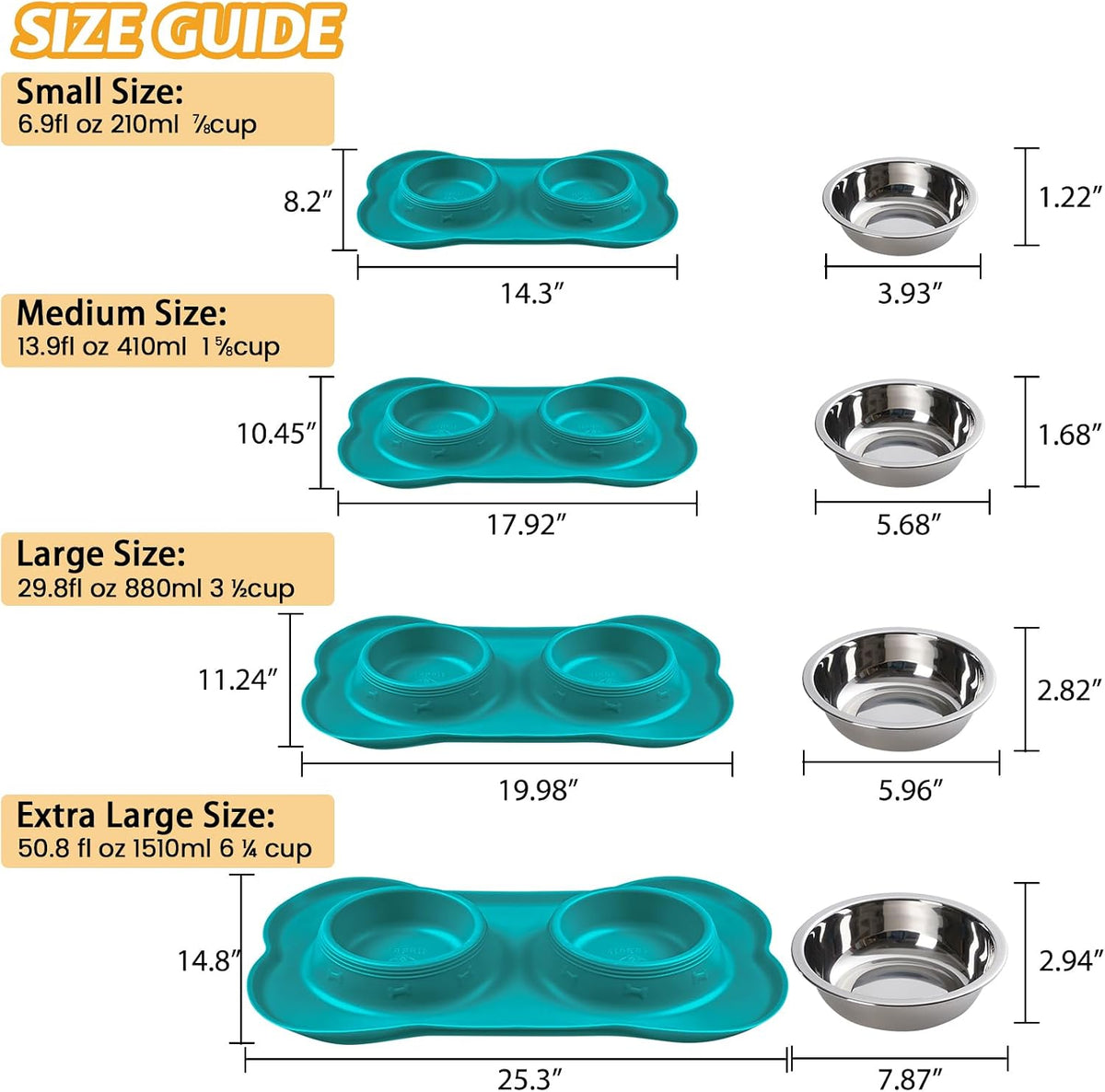 Hubulk Pet Dog Bowls 2 Stainless Steel Dog Bowl with No Spill Non-Skid Silicone Mat + Pet Food Scoop Water and Food Feeder Bowls for Feeding Small Medium Large Dogs Cats Puppies (Medium, Green) 