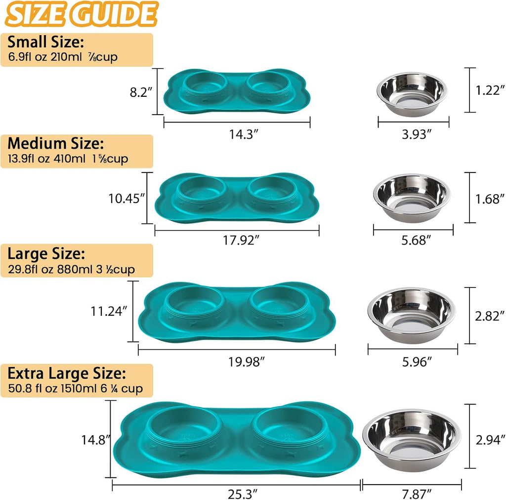Hubulk Pet Dog Bowls 2 Stainless Steel Dog Bowl with No Spill Non-Skid Silicone Mat + Pet Food Scoop Water and Food Feeder Bowls for Feeding Small Medium Large Dogs Cats Puppies (Extra Large, Green) 