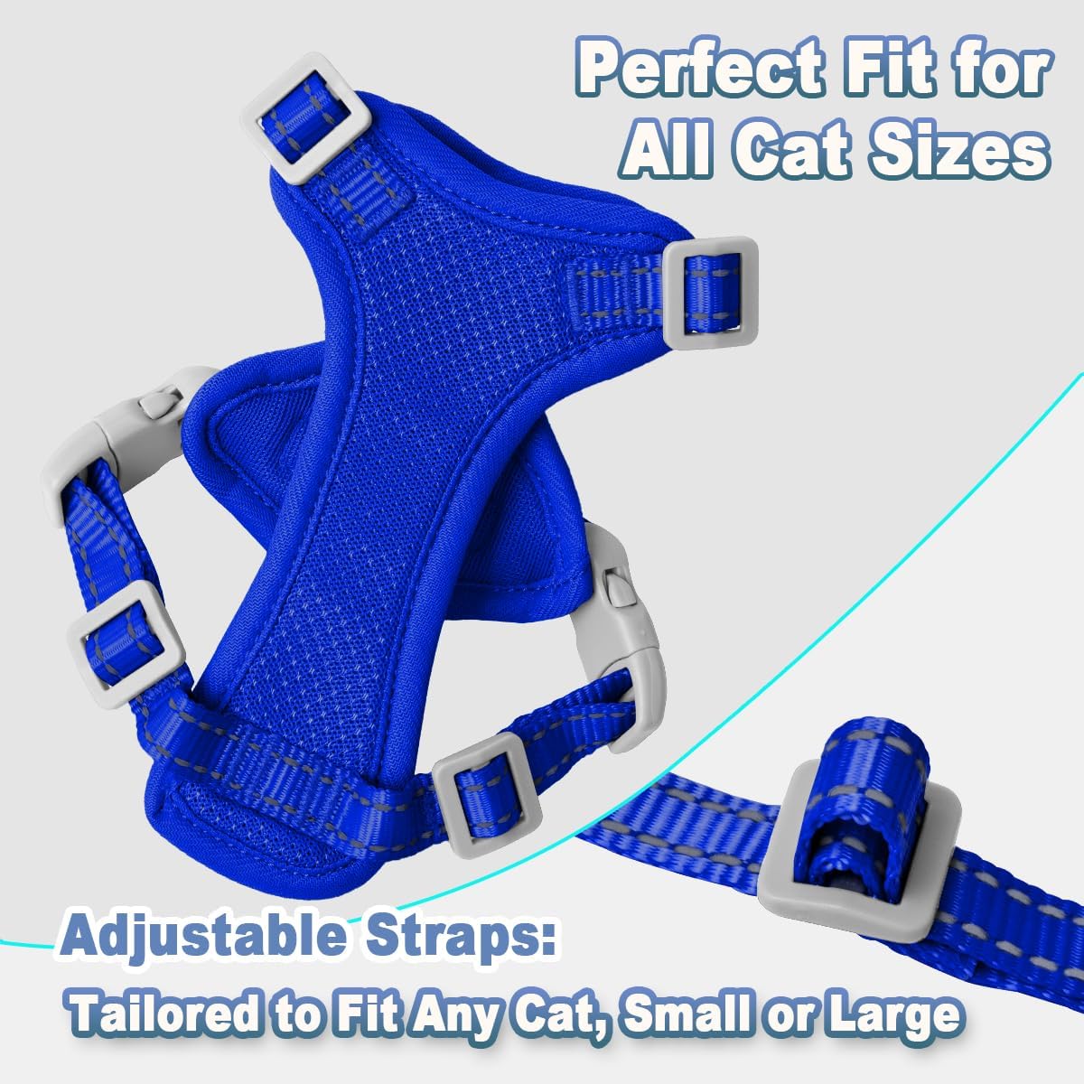 Cat Harness and Leash Set Escape Proof for Kitten Walking, Soft Adjustable Top Handle Vest Harnesses for Cats, Easy Control Breathable Reflective Small Medium Large, Sapphire Blue,S
