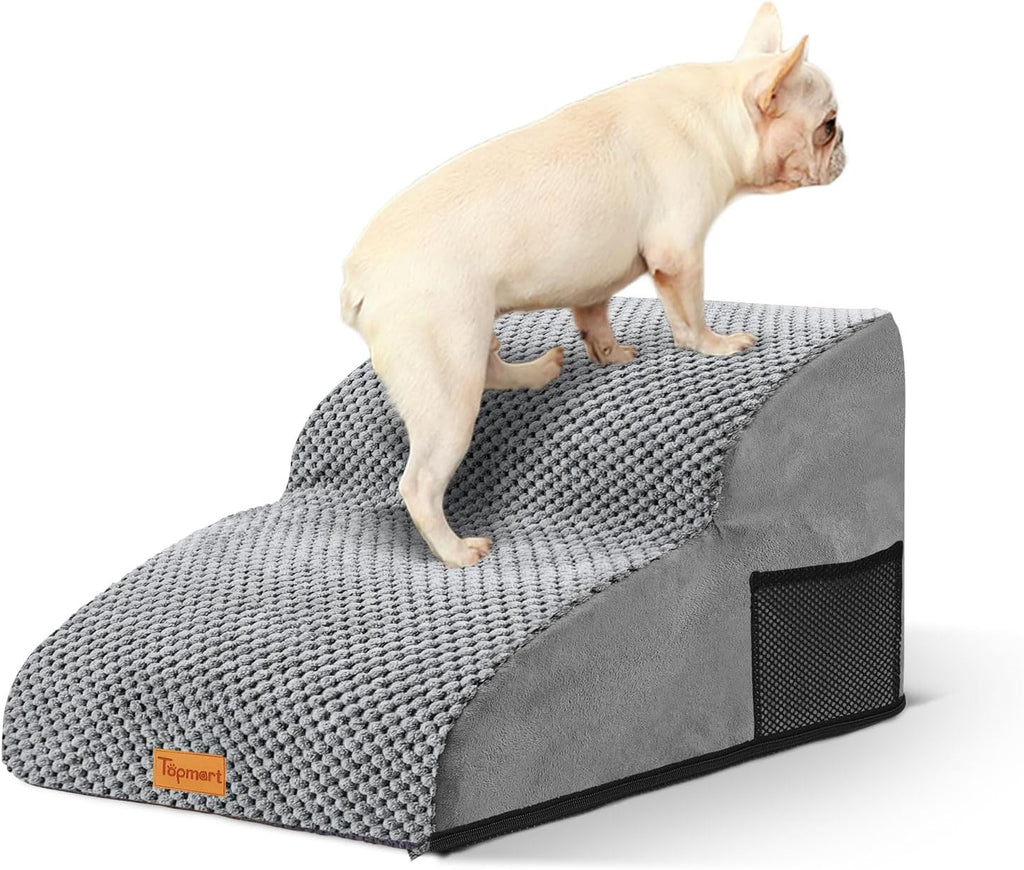 2-Step Dog Stairs for Small Dogs, Non-Slip Foam Pet Steps for Low Couch Bed