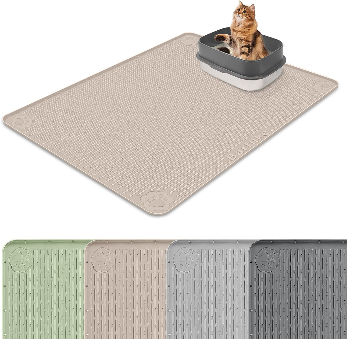 Silicone Cat Litter Mat 40"x28" Cat Mat for Litter Box, Khaki