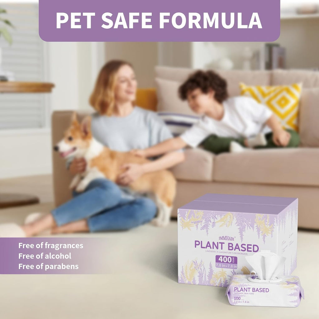 IMMHABI 400 Count Hypoallergenic Dog Wipes, Lavender Plant-Based Pet Wipes