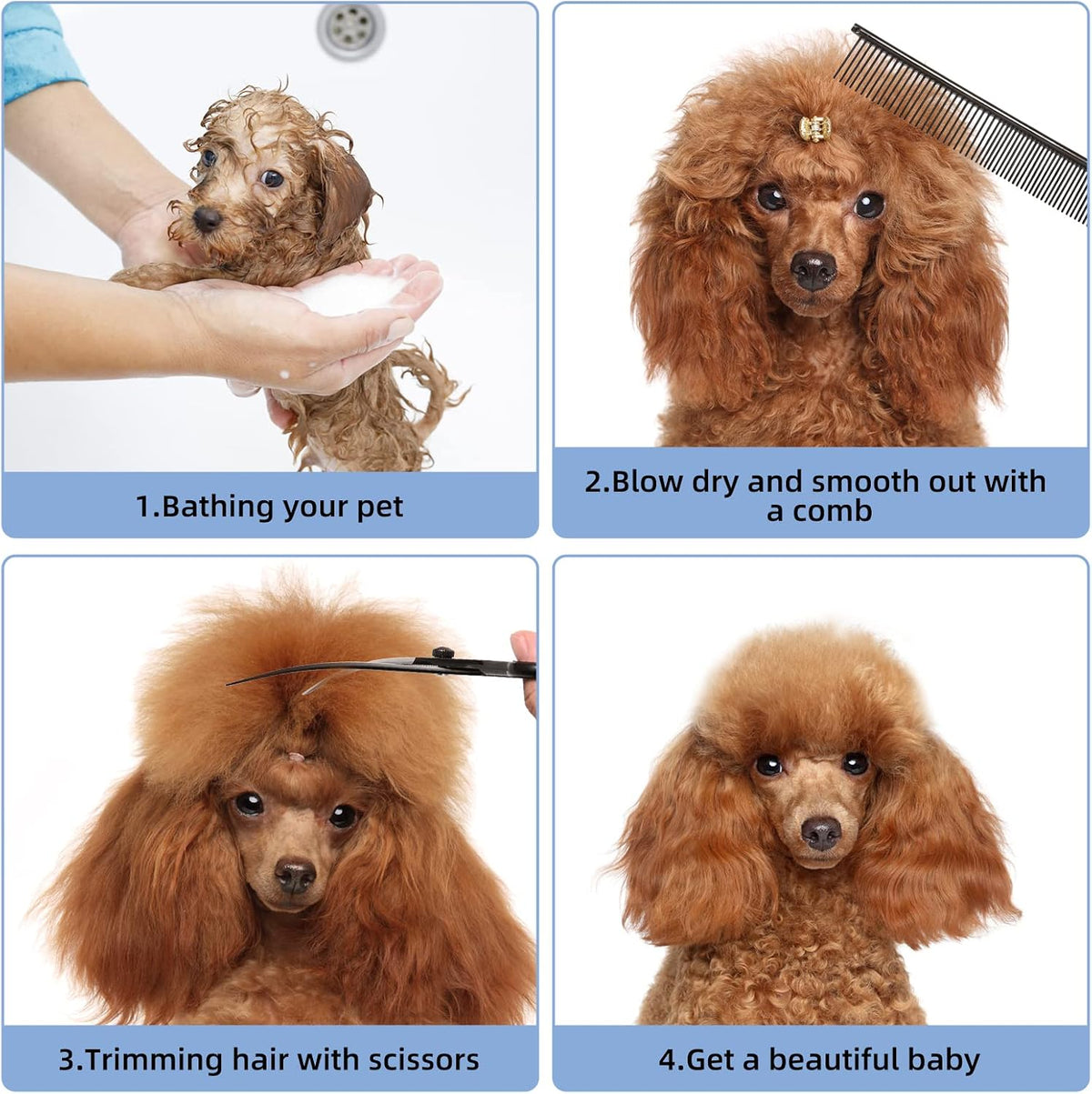 8.0 in 9CR Titanium Professional dog grooming scissors set,Grooming Scissors for Dogs Cats,Pet nail clippers,Shears, Straight,Curved,Thinning Shears,Comb for Full Body,Face, Nose,Ear,Paw