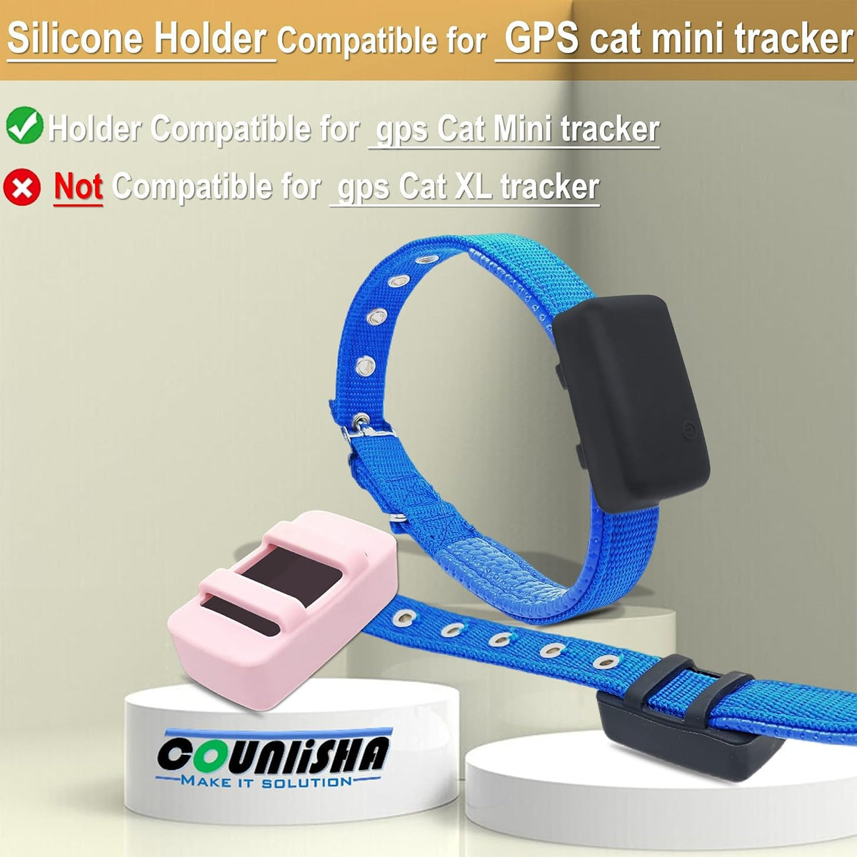 2 Pack Silicone Holder for Tractive Cat Mini GPS Tracker, Black.Pink