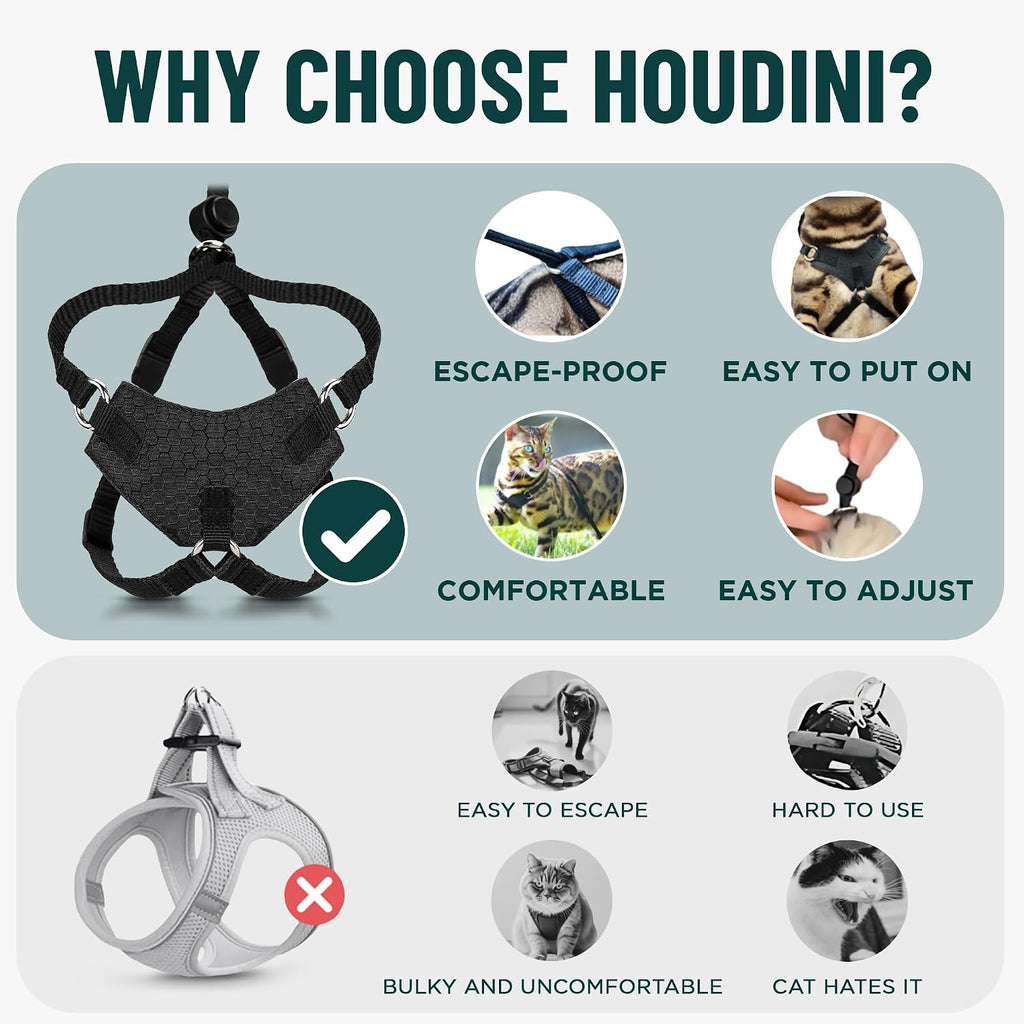 OutdoorBengal Houdini™ Escape Proof Cat Harness and Leash (Turquoise, XL)