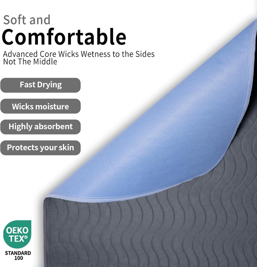Accompagner Incontinence Bed Pads Washable Waterproof, Ultra-Absorbent Reusable Underpads for Diaper Changing, Nursing, Bedridden, Adults, Seniors, Kids and Dogs (Dark Gray, 36"x36"(Pack of 4))