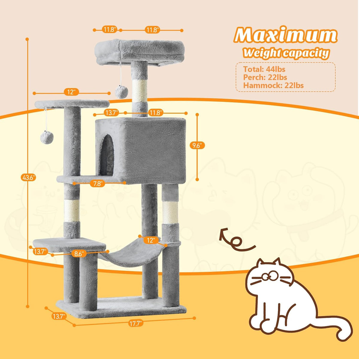 44 Inch Small Cat Tree Tower for Indoor Cats and Kittens