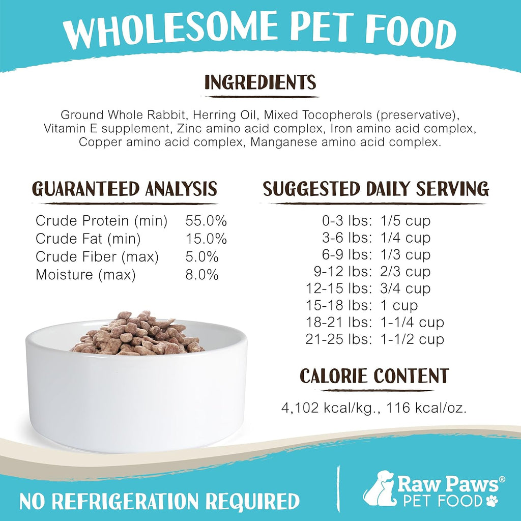 Raw Paws Freeze Dried Dog Food & Cat Food - Rabbit Recipe, 16-oz - USA Made