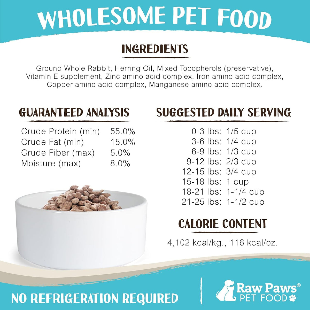 Raw Paws Freeze Dried Dog Food & Cat Food - Rabbit Recipe, 16-oz - USA Made