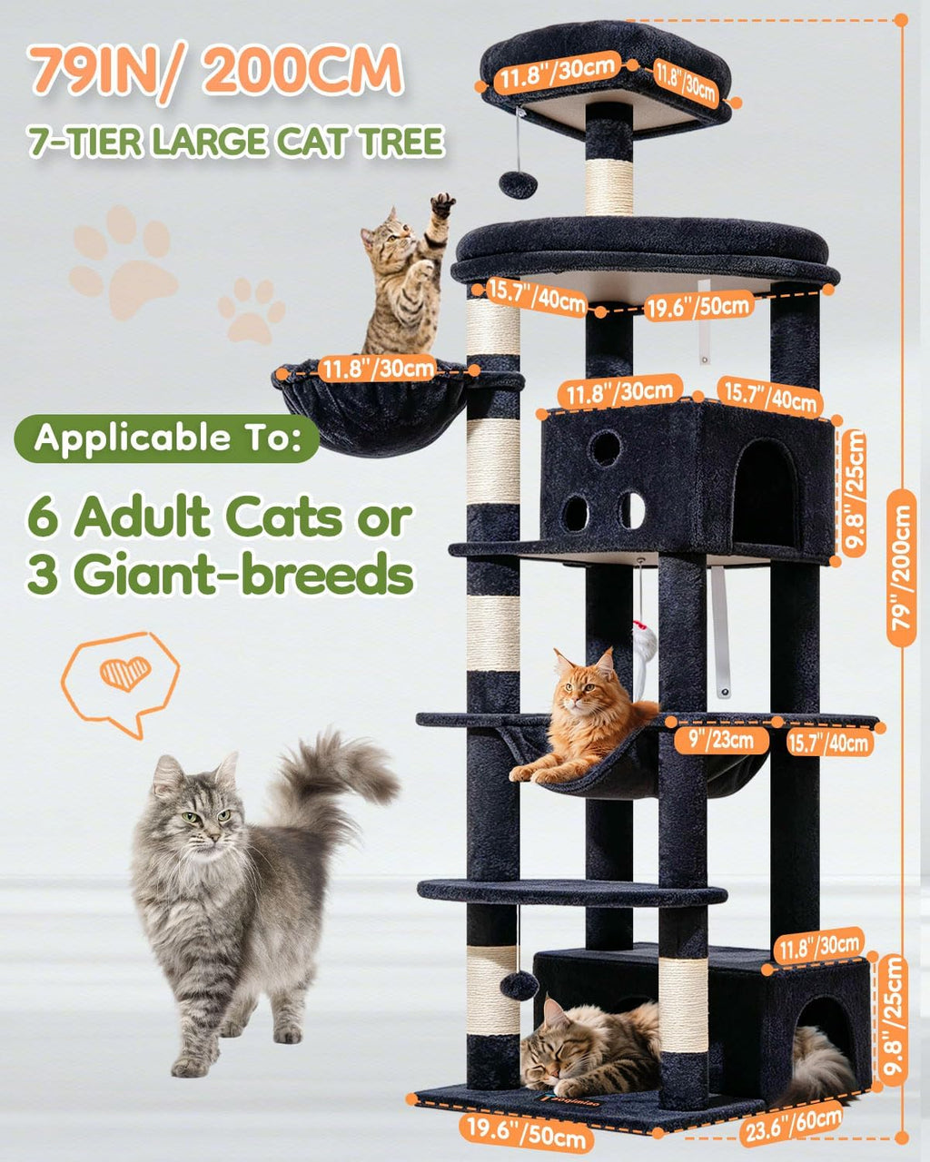 Taoqimiao 79in Cat Tree, Tall Large Cat Tower for Indoor Adult Cats S10G