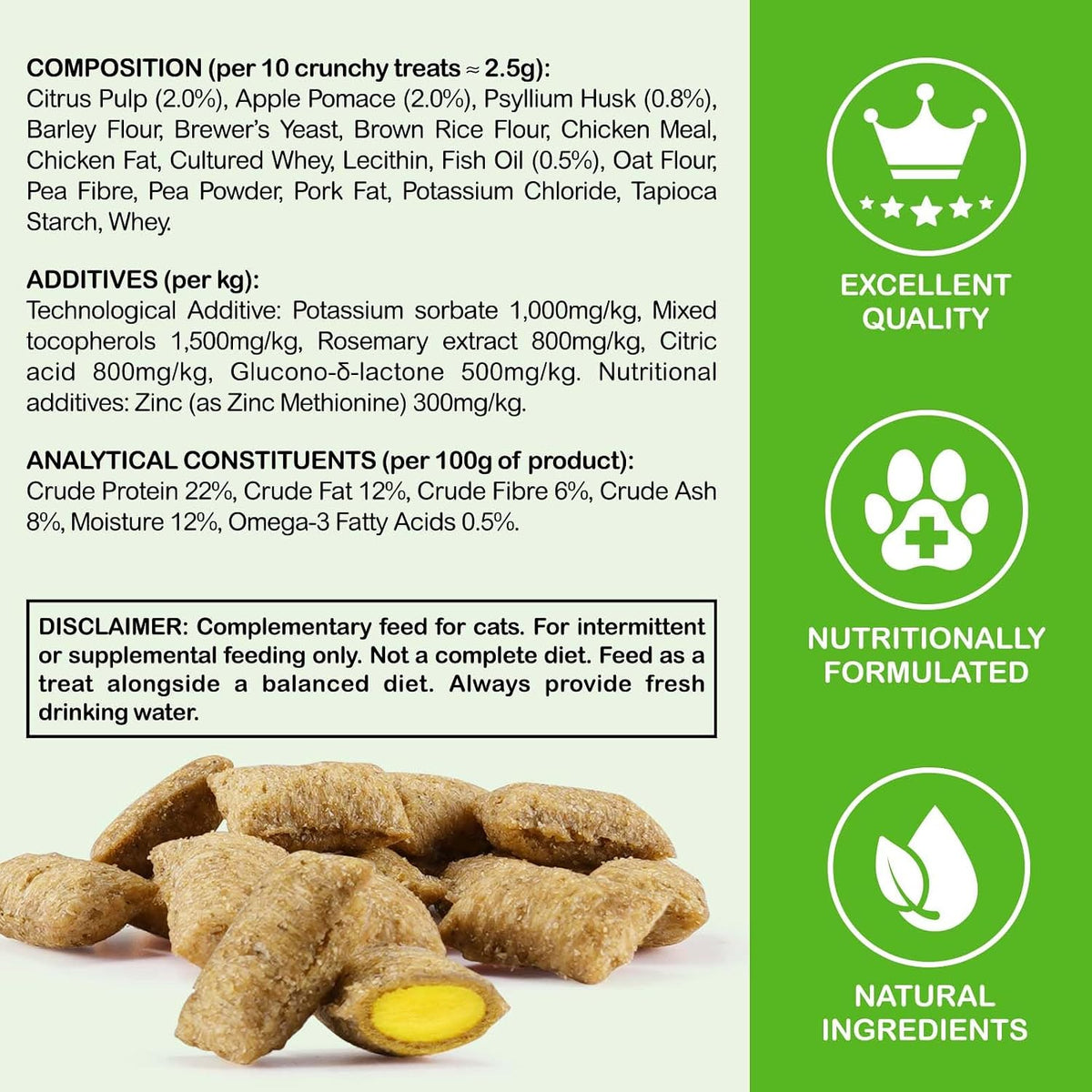 Cat Hairball Support Crunchy & Creamy Chews,Omega 3 & Zinc for Healthy Skin & Coat, Tasty Chicken Flavor,Supports Skin & Coat, Digestion,30-Day Supply