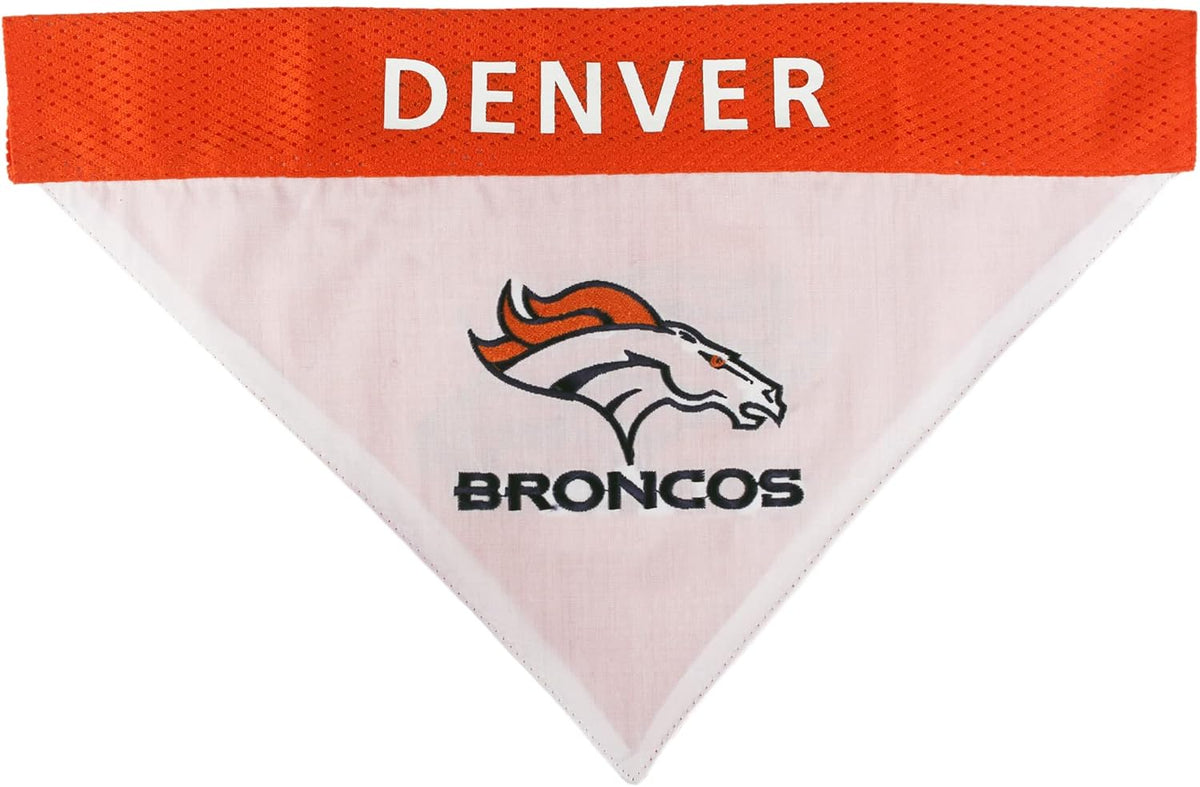 Pets First NFL DOG BANDANA - DENVER BRONCOS REVERSIBLE PET BANDANA. 2 Sided Sports Bandana with a PREMIUM Embroidery TEAM LOGO, Large/X-Large. - 2 Sizes & 32 NFL Teams available