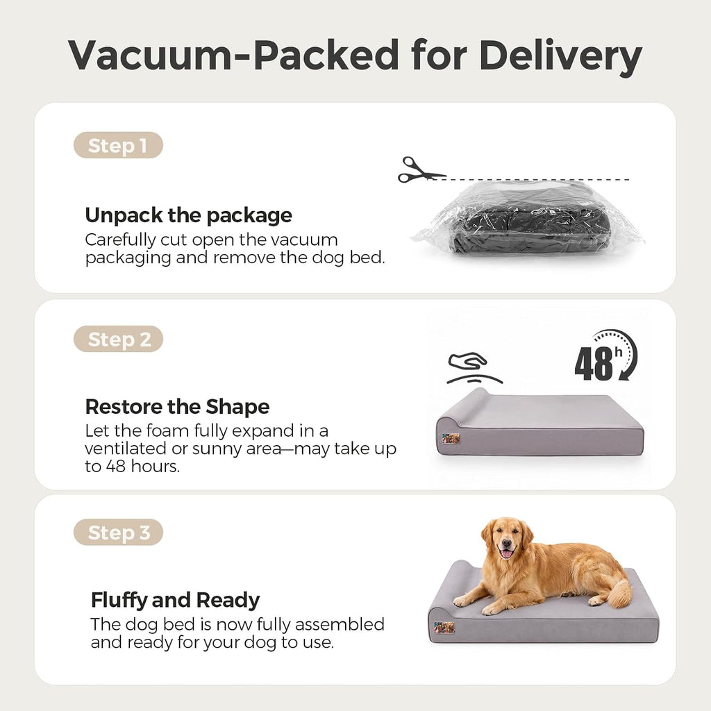 Sytopia Orthopedic Dog Beds for Large Dogs – 4" Extra Thick Memory Foam Pet Couch for Senior Dogs and Great Danes with Waterproof Liner & Washable Cover, Nonskid Bottom, 46"x28"x4", Grey