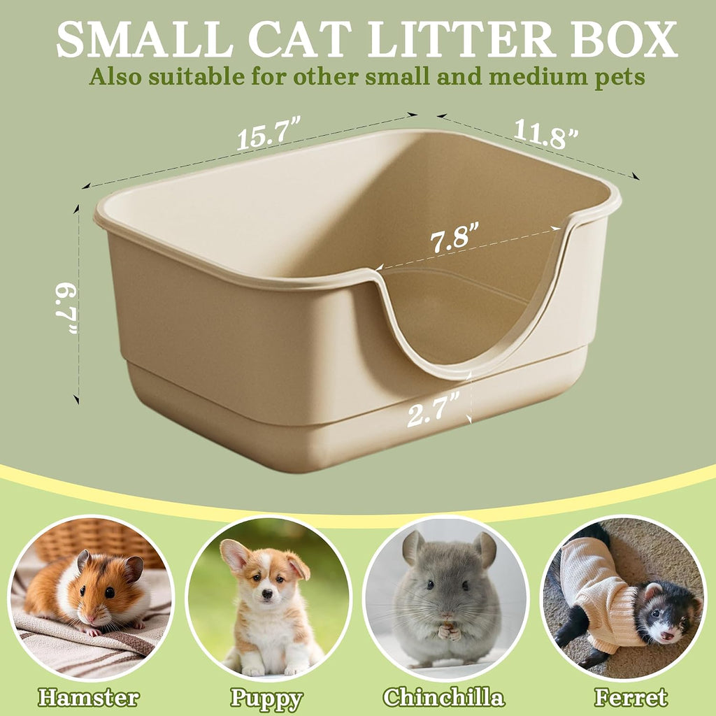 2 Pack Low Entry Small Litter Box for Kittens, Kitty Plastic Litter Boxes, Open Top, Anti-Splash High Sided Litter Tray Pan for Medium Pets, Puppy, Easy to Clean, 15.7"L*11.8"W*6.7"H (Beige)