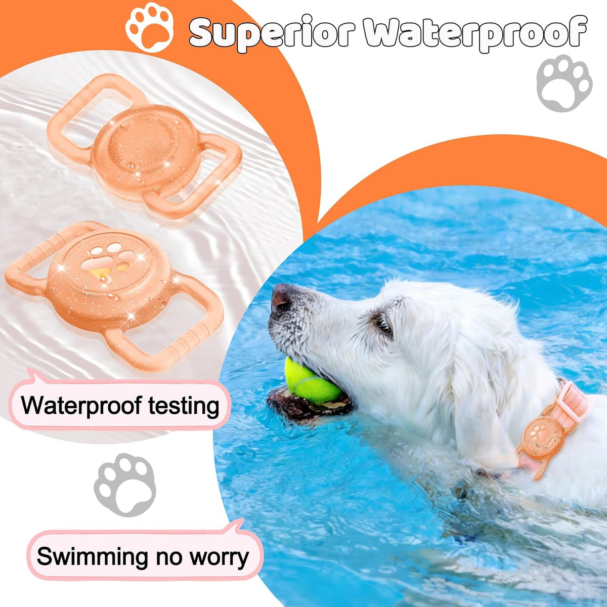 SANKALA Luminous Waterproof Airtag Dog Collar Holder, Orange Glitter