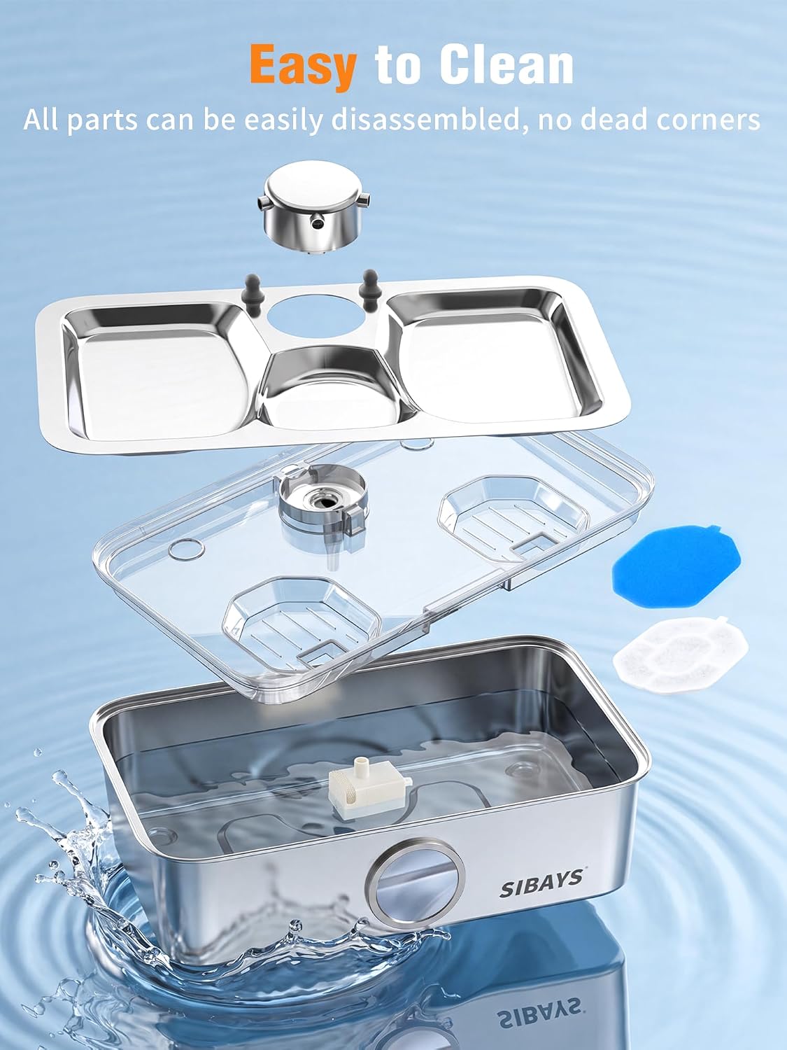 SIBAYS 17L Dog Water Fountain, Stainless Steel Pet Water Fountain FS83