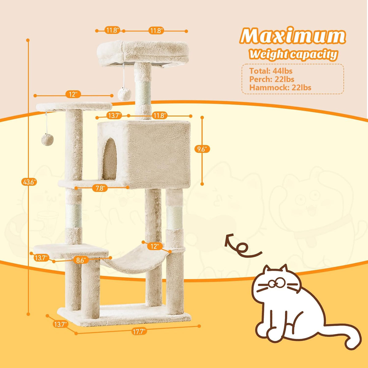 44 Inch Small Cat Tree Tower for Indoor Cats and Kittens