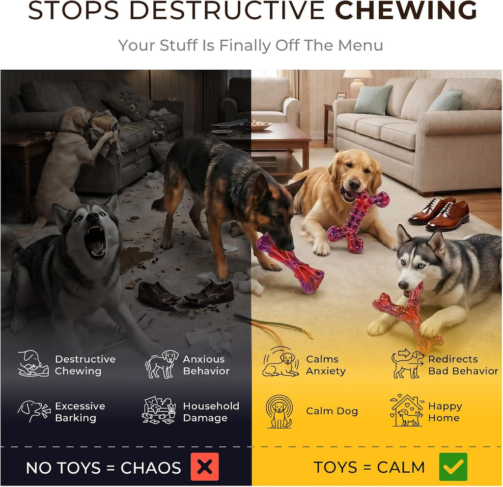 Kseroo 3-Pack Beef Flavored Dog Chew Toys for Aggressive Chewers, Red-XL | Indestructible, Heavy Duty, Rock-Hard Solid Nylon Bones for Medium/Large Dogs 25-100lbs, Tough, Long-Lasting, Keep Them Busy
