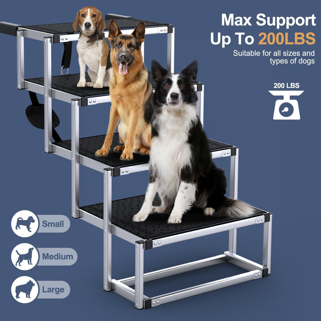Foldable Dog Stairs for Car, 17" Aluminum Dog Steps for Car 4 Steps