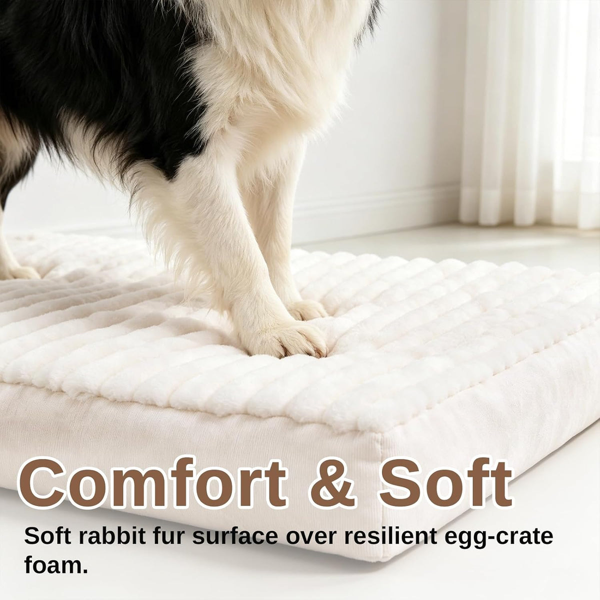 Orthopedic Dog Bed for Large Dogs,Firm Egg Crate Foam,Non-Slip Bottom,Beige