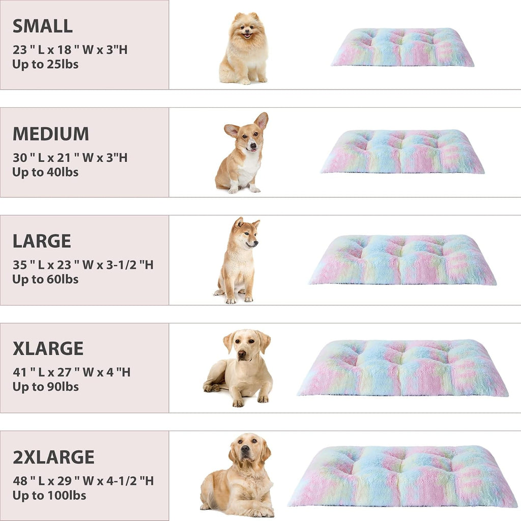 BFPETHOME Dog Beds for Large Dogs, Plush Dog Crate Bed Fluffy Cozy Kennel Pad for Sleeping &Ease Anxiety, Washable Pet Mats with Anti-Slip Bottom for Large Medium Dogs, Pet Bed, Rainbow