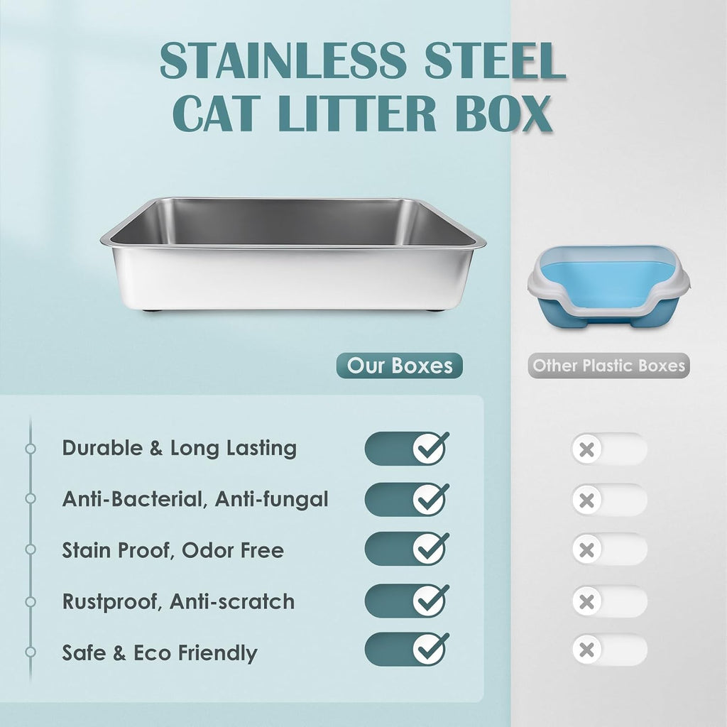 Stainless Steel Cat Litter Box,Large Metal Litter Box,19.5" Lx13.5 Wx4 H