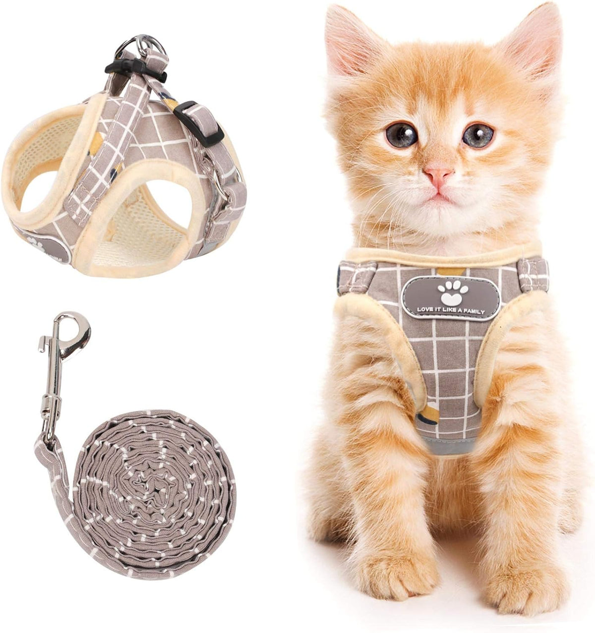 Cat Harness and Leash Set, Escape Proof Harness Khaki-Pattern XS