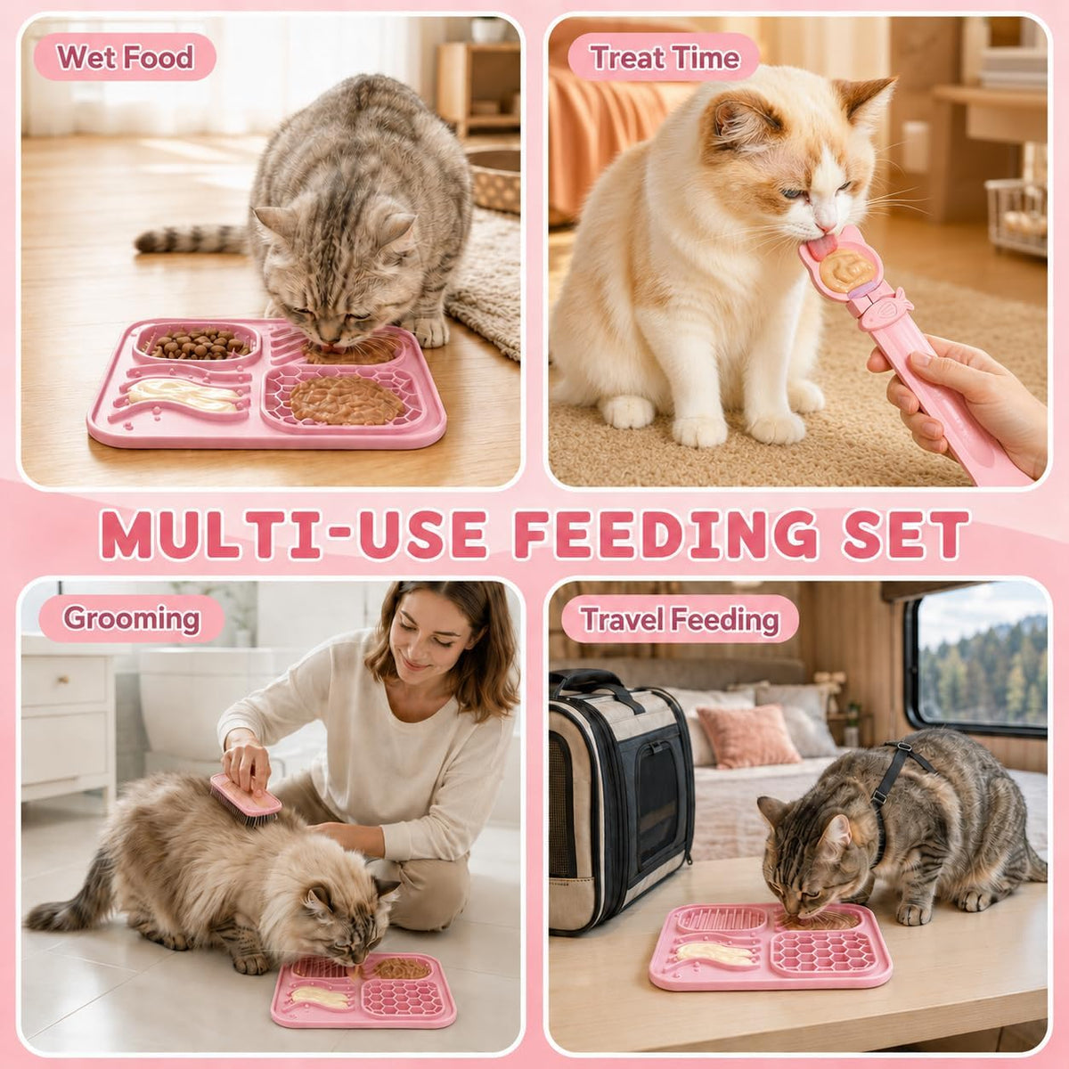 AZY 3-Piece Slow Feeder Cat Bowl Set with Strong Suction Cups