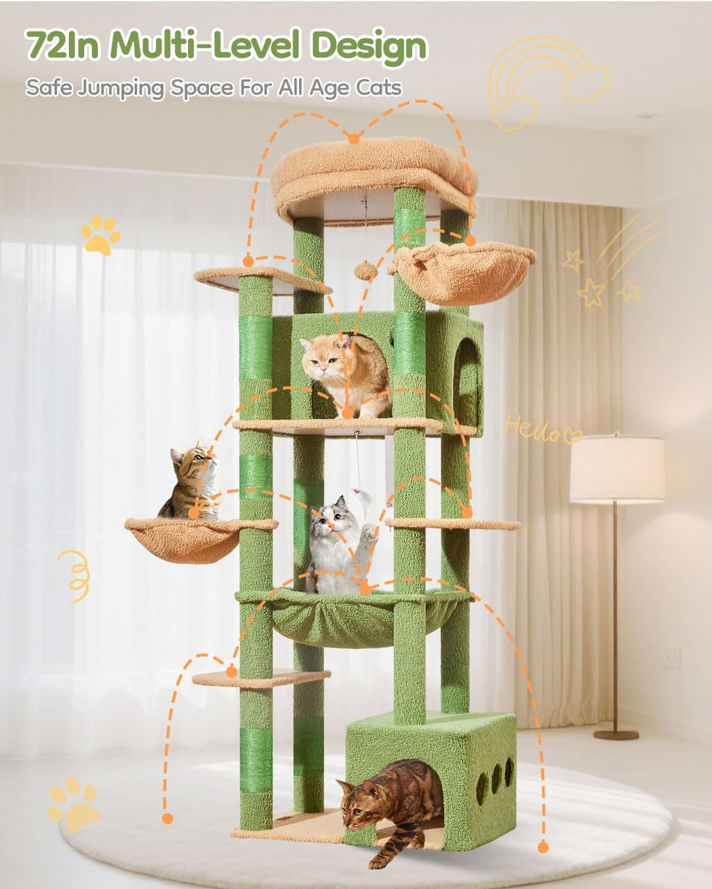 Taoqimiao 72 in Cat Tree, XXL Cat Tower for Indoor Cats Large Adult 25Lbs+