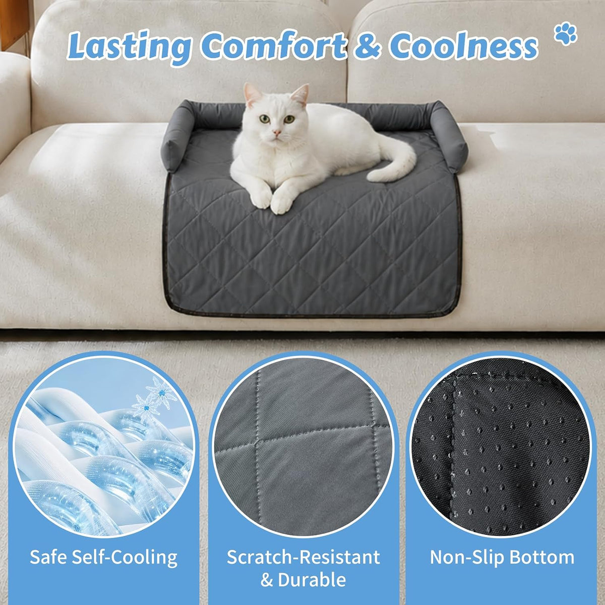 Cooling Dog Bed Mats with Neck & Head Support, 31.5 x 23.62 inch Grey