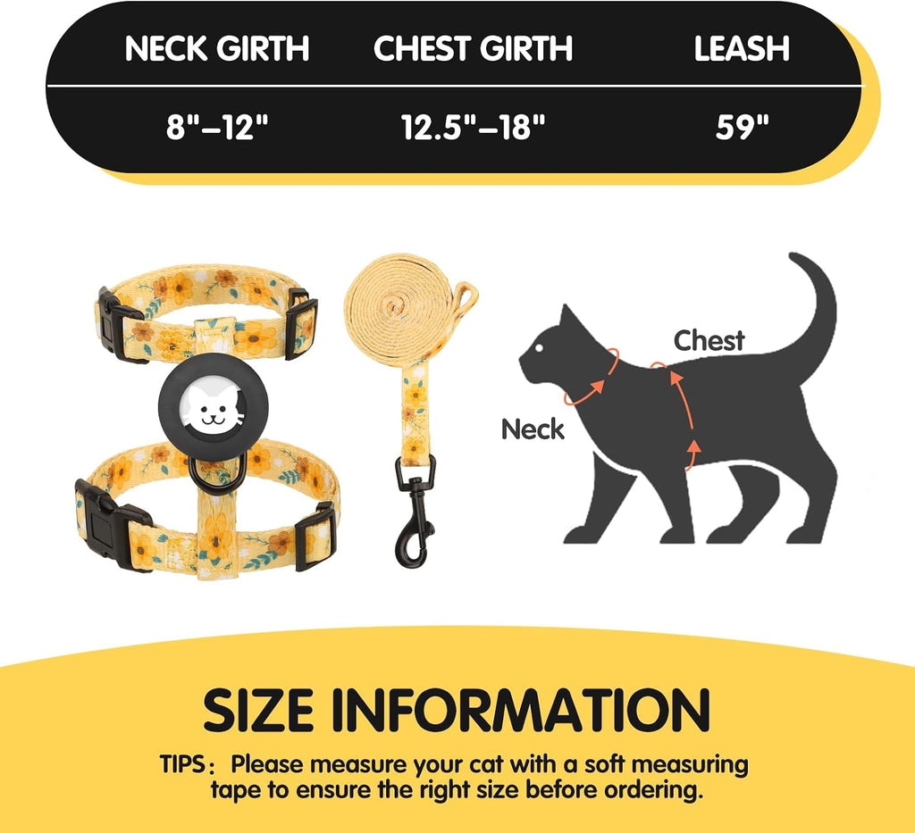 BINGPET Cat Harness with Airtag Holder, Escape Proof for Walking Outdoor