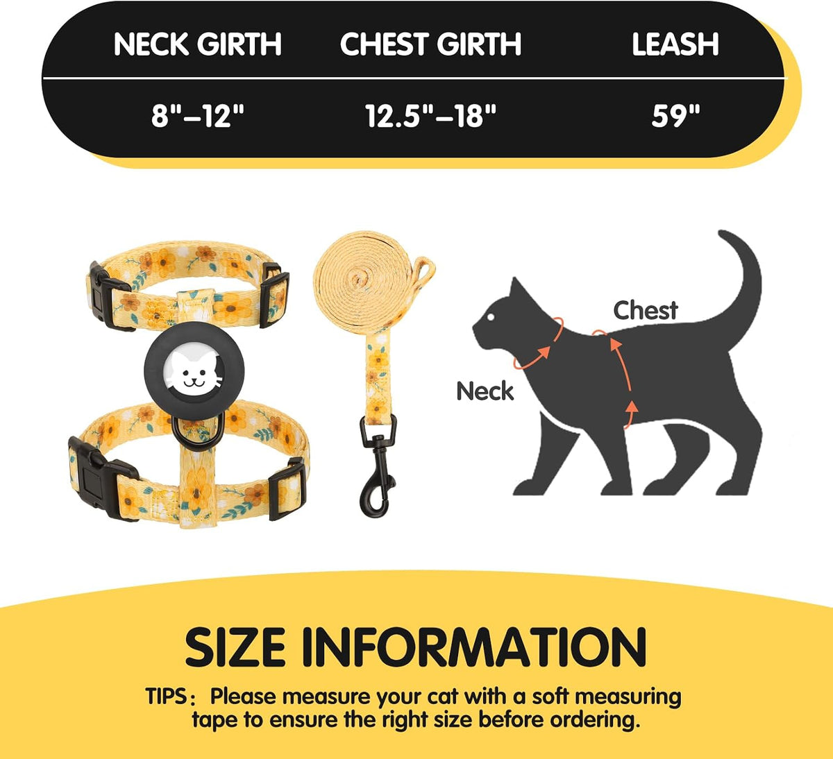 BINGPET Cat Harness with Airtag Holder, Escape Proof for Walking Outdoor
